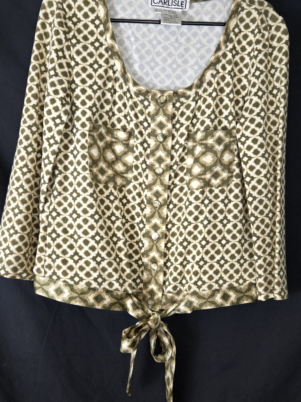 Carlisle Green Patterned Tie-Hem Women's Top #680